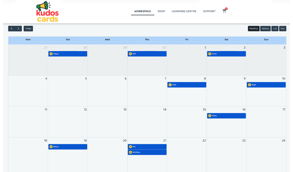 The Kudos Cards birthday calendar